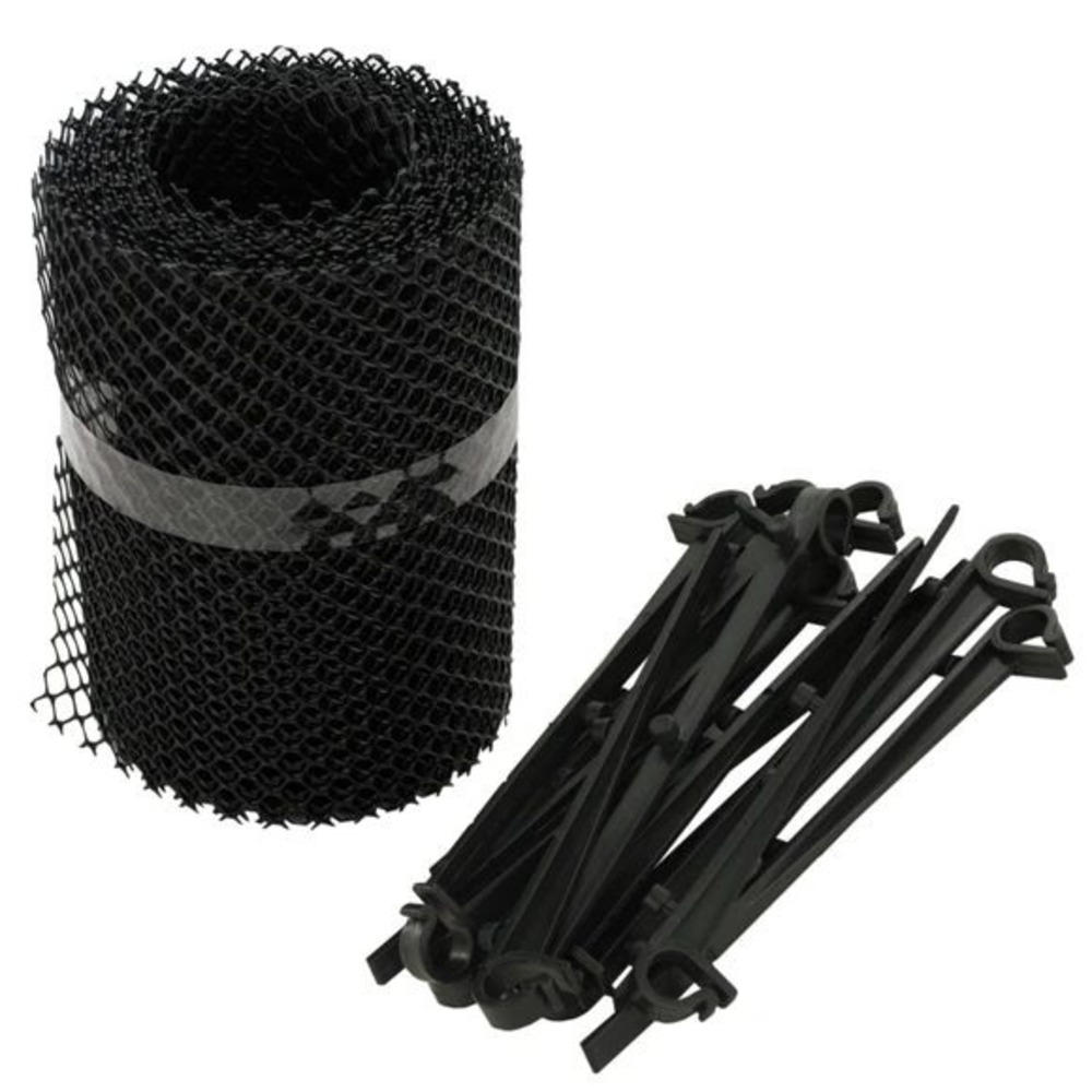 Gutter Guard Mesh Roll 6.5in x 18ft Black Plastic Leaf Protector with 15 Hooks